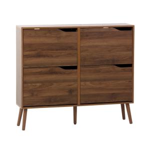 Meuble à chaussures décor bois noyer 4 abattants capacité 1…