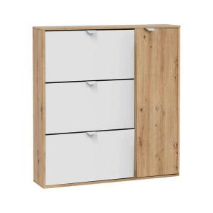 Meuble à chaussures effet bois beige, blanc 143x24h112 cm