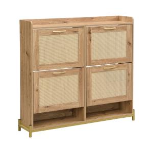 Meuble à chaussures effet bois et rotin MDF 4 portes battan…