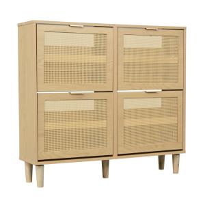 Meuble à chaussures en cannage naturel 4 portes – 100 cm