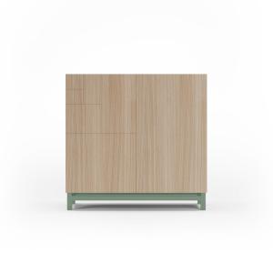 Meuble à chaussures en mélaminé noyer clair pieds verts 90x…