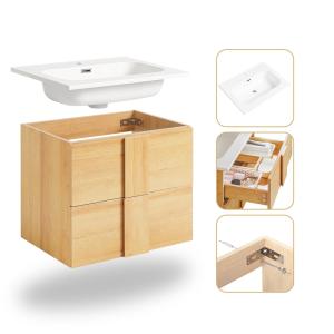 Meuble avec lavabo en céramique avec deux tiroirs effet boi…