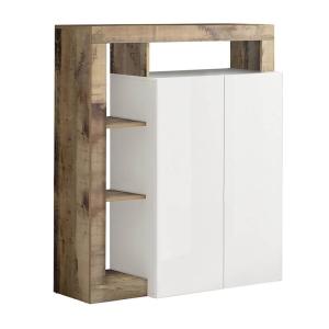 Meuble bar 2 portes blanc laqué avec niches aspect bois ant…