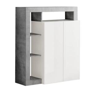 Meuble bar 2 portes blanc laqué avec niches aspect cimento