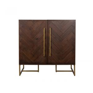 Meuble Bar en Bois d'Acacia et Laiton Antique