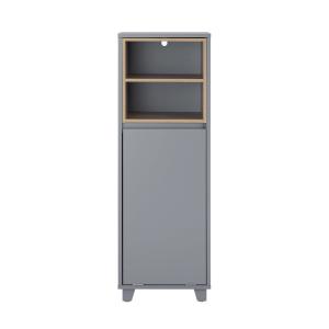 Meuble bas avec 1 panier à linge effet bois gris