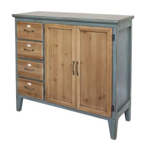 Meuble buffet en bois de sapin bleu opale et marron 90 x 37…