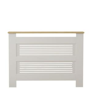 Meuble cache radiateur L112 cm - Effet Chêne et Blanc