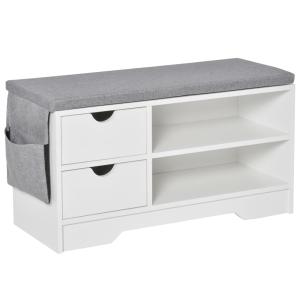 Meuble chaussures banc 2 étagères 2 tiroirs mdf gris et bla…
