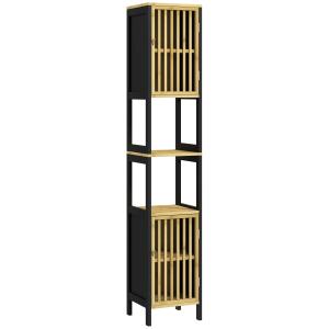 Meuble colonne salle de bain 2 portes 4 étagères MDF noir b…