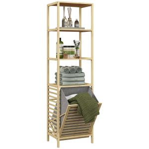 Meuble colonne salle de bain 3 étagères panier linge gris b…