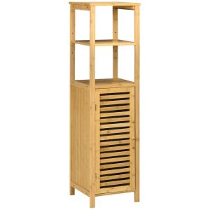 Meuble colonne salle de bain en bambou 2 étagères naturel