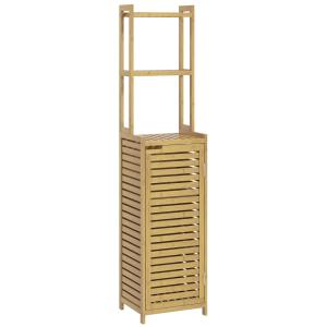 Meuble colonne salle de bain porte niche 4 étagères bambou
