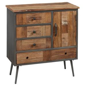 Meuble d'entrée 1 porte 4 tiroirs en bois massif et métal