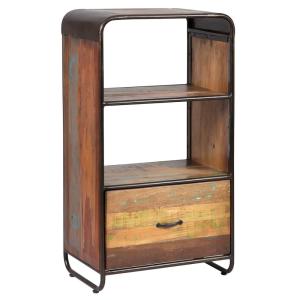 Meuble d'entrée 1 tiroir en bois massif et métal rouillé