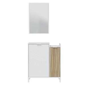 Meuble d'entrée 2 portes et 1 miroir L91 cm - Blanc