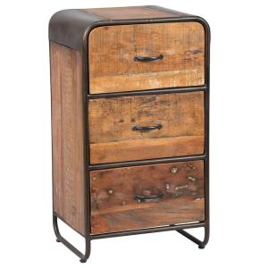 Meuble d'entrée 3 tiroirs en bois massif et métal rouillé