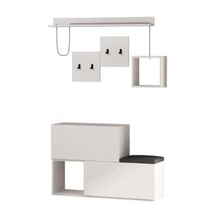 Meuble d'entrée blanc avec rangements et porte-manteaux