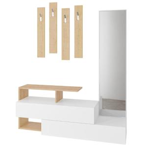 Meuble d'entrée bois-blanc et porte-manteaux