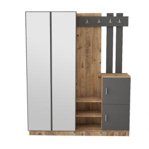 Meuble d'entrée design bois et gris avec miroir