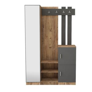 Meuble d'entrée design bois et gris miroir