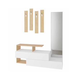 Meuble d'entrée effet bois beige blanc 137x35 h55 cm