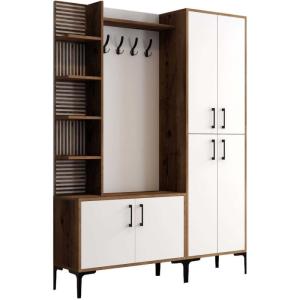 Meuble d'entrée en aggloméré  blanc et noyer