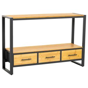 Meuble d'entrée en métal et bois 3 tiroirs, marron 120x35x7…