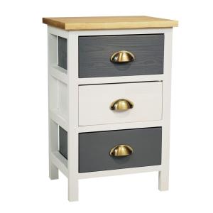 Meuble de rangement 3 tiroirs pin teinté gris et blanc plat…