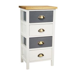 Meuble de rangement 4 tiroirs pin teinté gris et blanc plat…