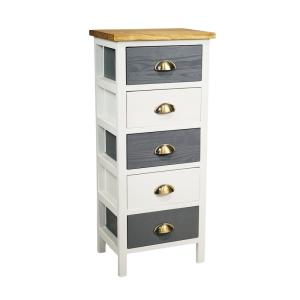 Meuble de rangement 5 tiroirs pin teinté gris et blanc plat…
