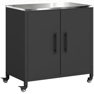 Meuble de Rangement de Jardin en Métal avec Roulettes Noir