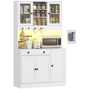 Meuble de rangement éclairage LED étagères tiroir blanc