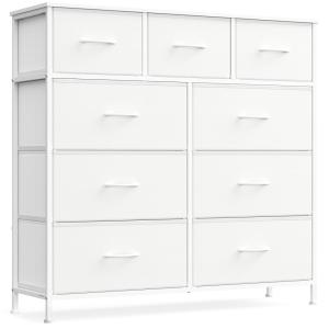 Meuble de rangement pour chambre 8 tiroirs acier tissu blanc