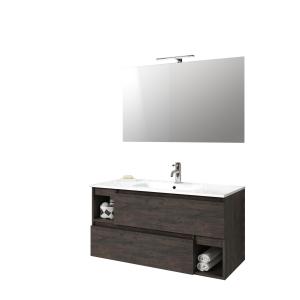 Meuble de salle de bain 4 pièces en mélamine marron foncé