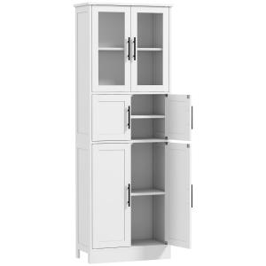 Meuble de salle de bain 6 niveaux portes vitrées MDF blanc