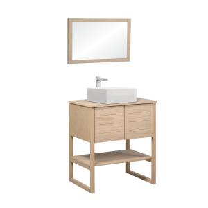 Meuble de salle de bain avec vasque et miroir effet bois cl…