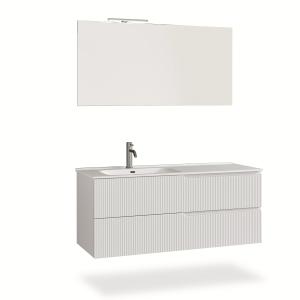 Meuble de salle de bain baignoire gauche 4 pièces en MDF bl…