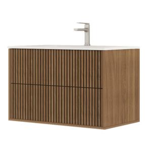 Meuble de salle de bain suspendu avec façade crantée et vas…