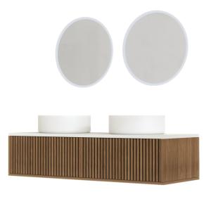 Meuble de salle de bain suspendu avec façade crantée, vasqu…