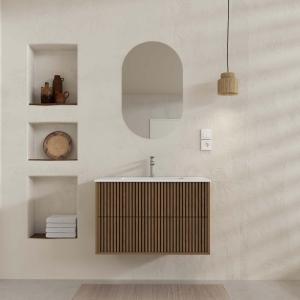 Meuble de salle de bain suspendu avec façade crantée, vasqu…