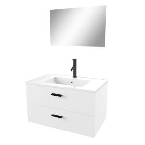 Meuble de salle de bains effet bois blanc - 80 cm