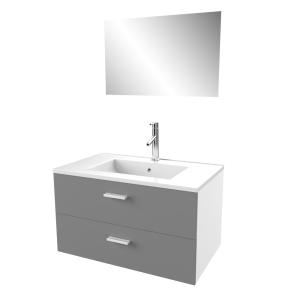 Meuble de salle de bains effet bois gris avec miroir 46x80x…