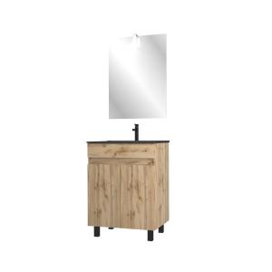 Meuble de salle de bains effet bois marron avec miroir 45x6…