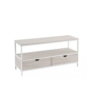 Meuble de télévision bois MDF et métal blanc 2 tiroirs