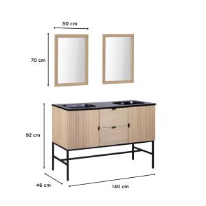 Meuble double vasque 140cm chêne  sur pieds   miroir carré