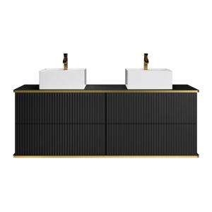 Meuble double vasque effet bois noir