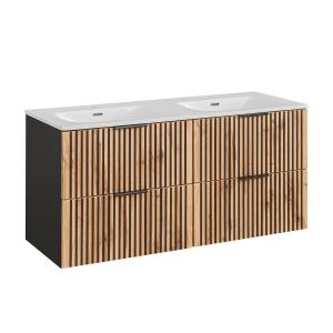 Meuble double vasque encastrée stratifiés beige noir