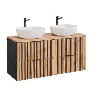 Meuble double vasque stratifiés beige noir