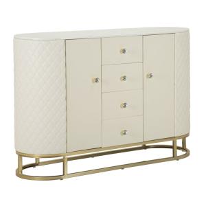 Meuble en métal doré et simili cuir crème 120x40x85 cm
